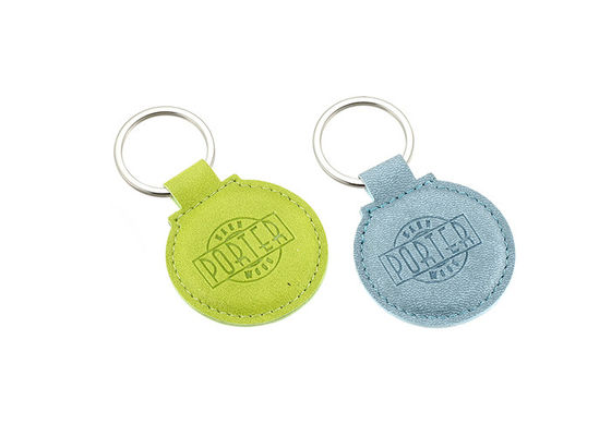 سعر جيد Debossing Logo PU Leather Key Chains Holder Round 6.5mm Thickness الانترنت
